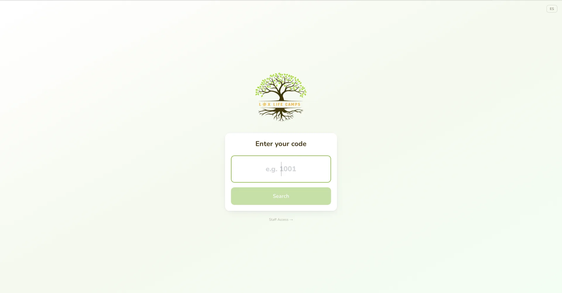 Home screen of the Lox Life Camps web app