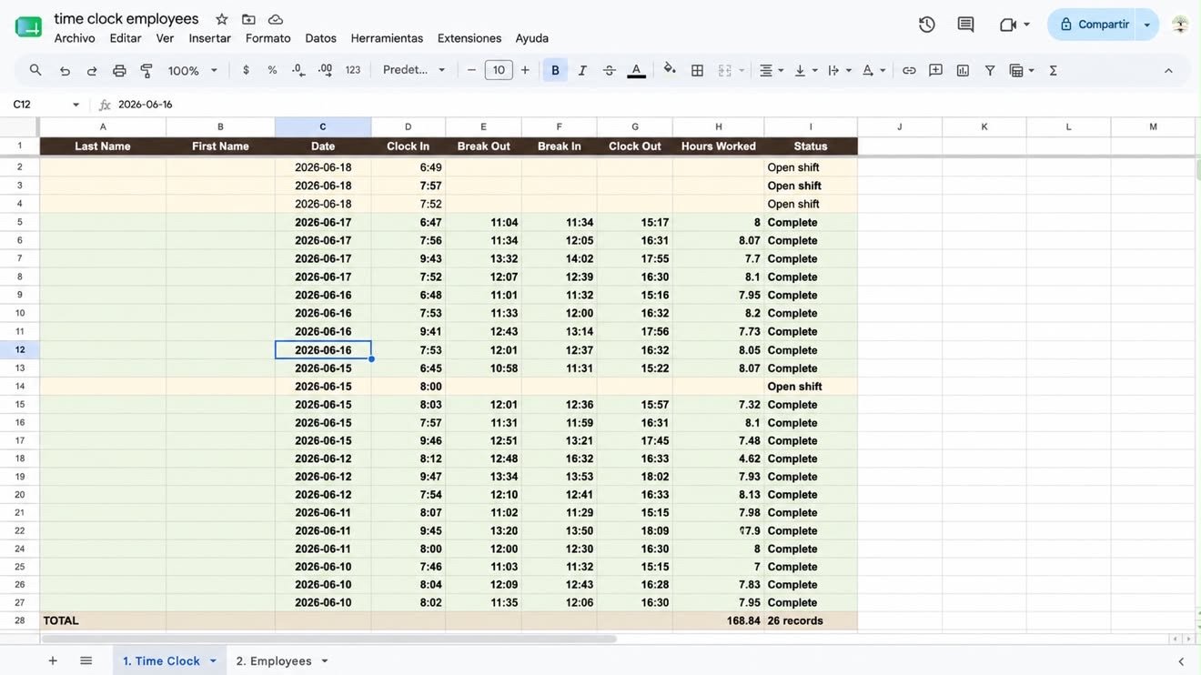 Attendance and hours data report