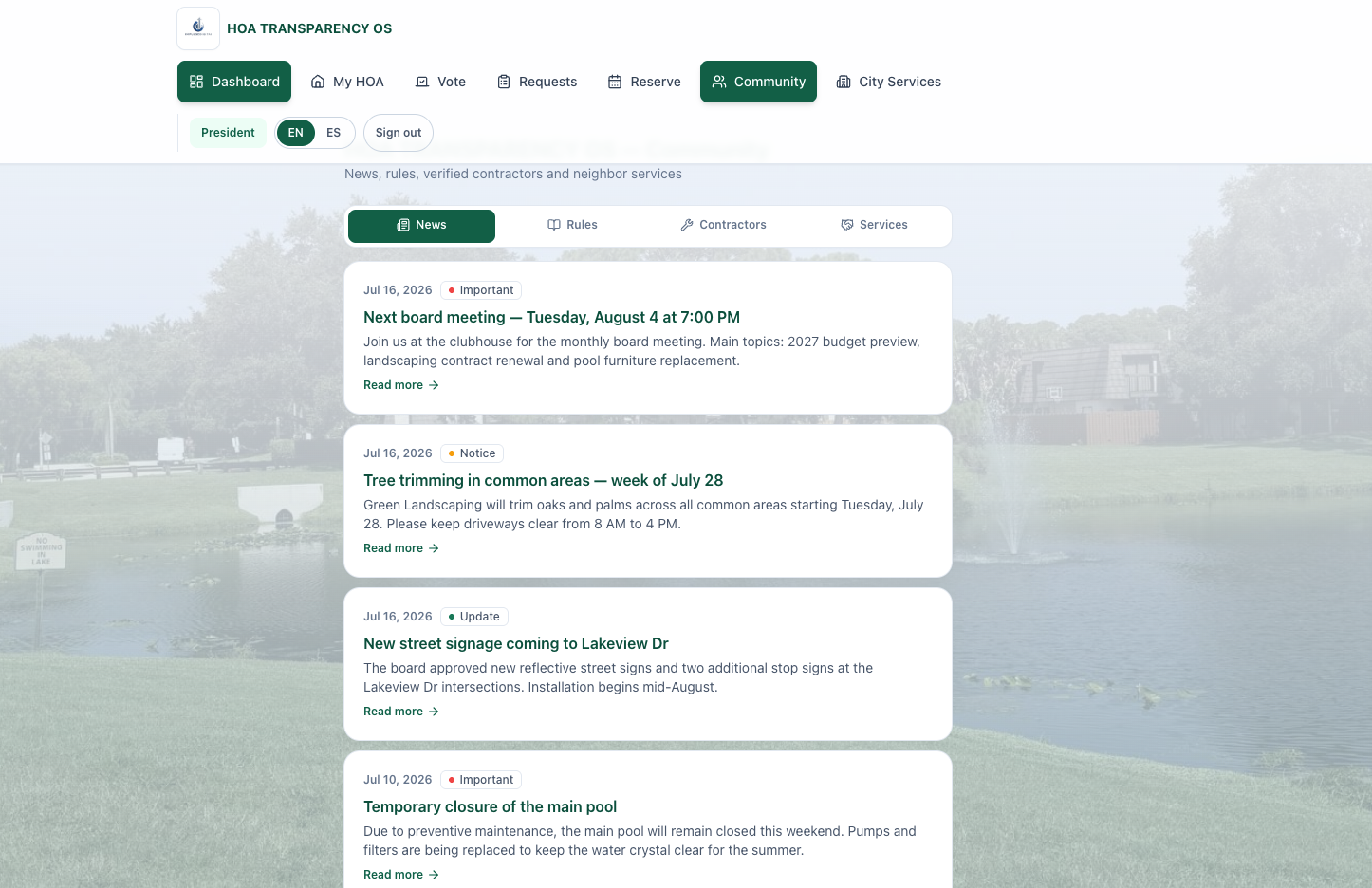 HOA Transparency OS &mdash; Community page