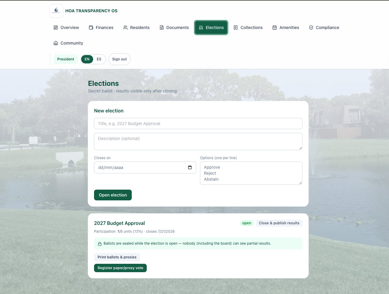 HOA Transparency OS &mdash; Elections and voting