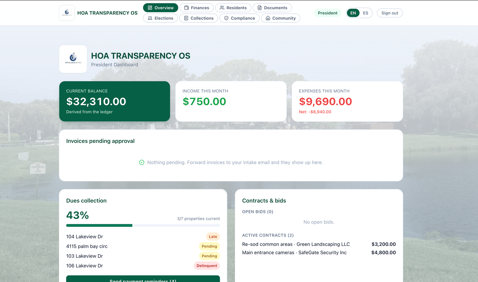 HOA Transparency OS dashboard